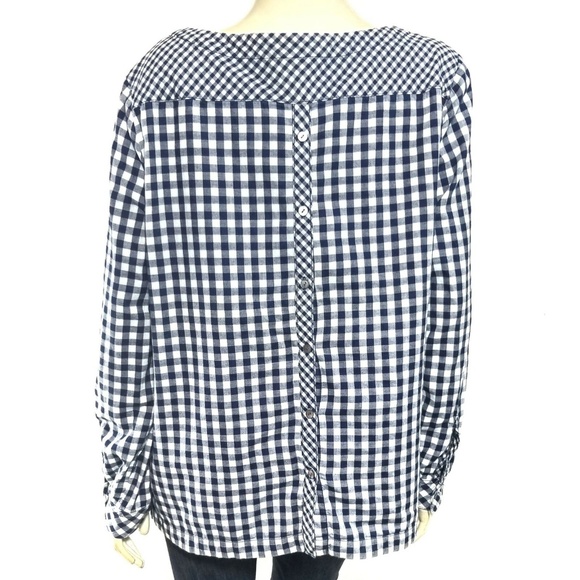J. Jill Blue and White Gingham Check Boxy Blouse - Picture 3 of 5